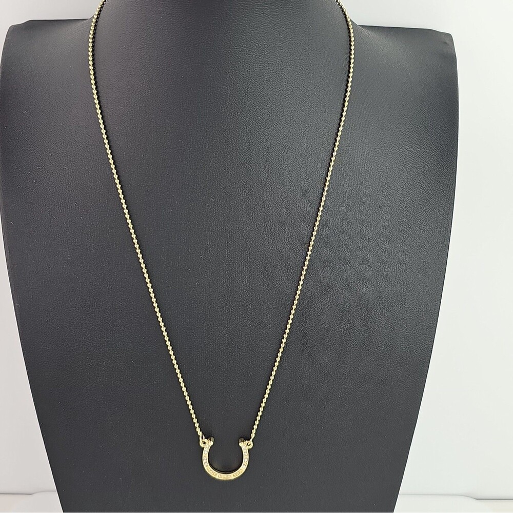 Marc Jacobs Gold Tone Crystal Horseshoe Pendant Necklace Lucky Equestrian 18 in - Picture 5 of 7